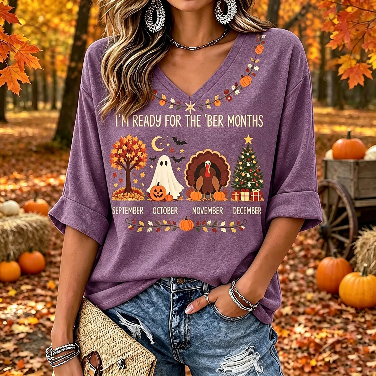 Women's Retro Autumn Casual V-neck T-shirt