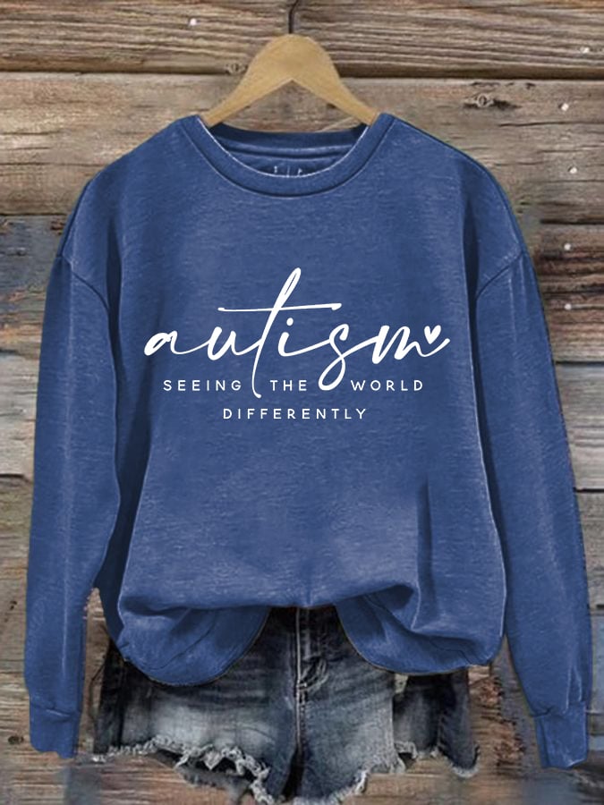 Women's Autism Awareness Printed Crew Neck Sweatshirt