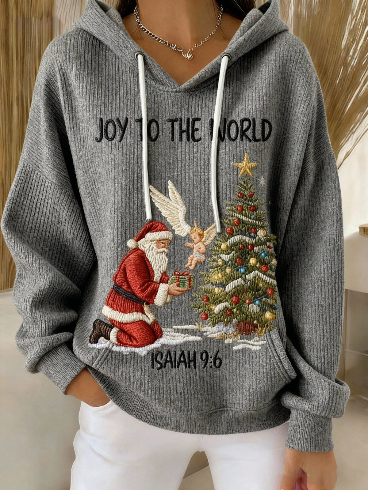 Women's Casual Christmas Print Knit Hoodie