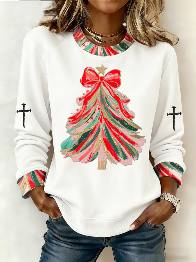 Women's Casual Retro Christmas Tree Sweatshirt