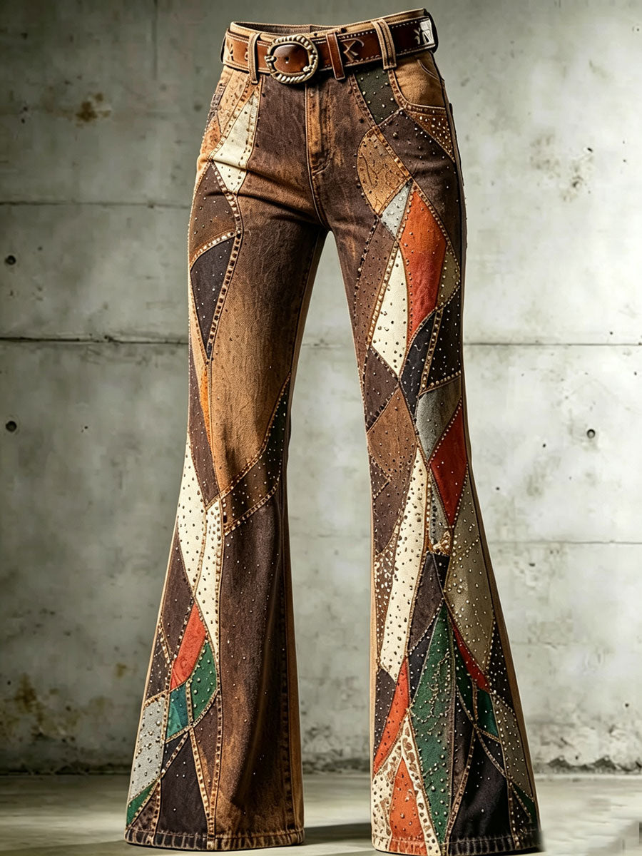Ladies' Western Style Contrasting Denim Pants