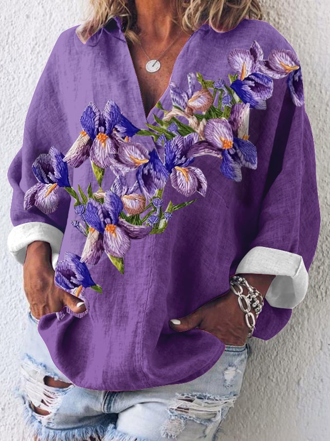 Women's Purple Iris V-Neck Top