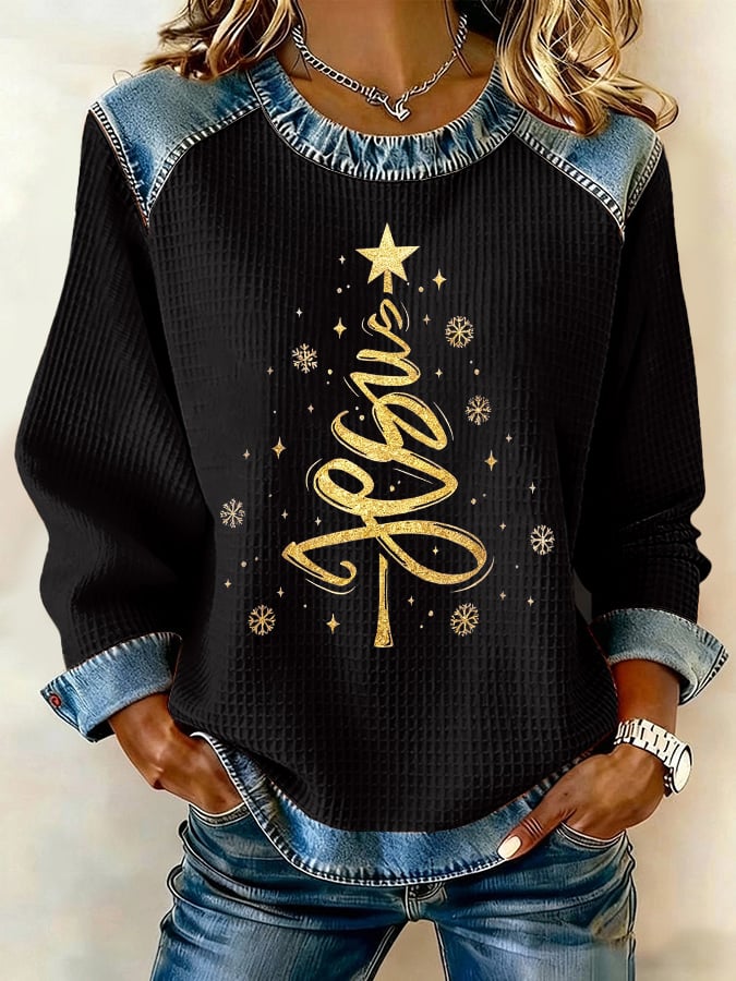 Retro Christmas Jesus Print Sweatshirt