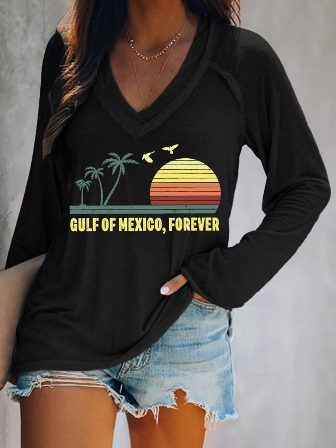Women's Gulf Of Mexico Print V Neck T-Shirt
