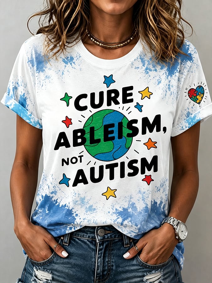 Women'S Casual Autism-Print Short-Sleeve T-Shirt