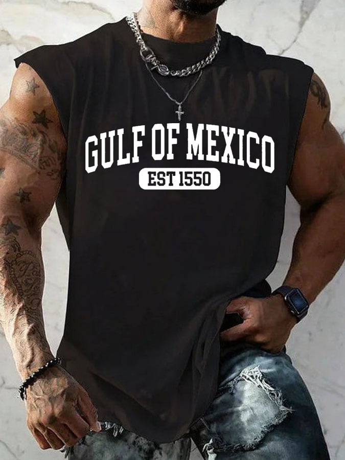 Men's Gulf Of Mexico Print Round Neck Tank Top
