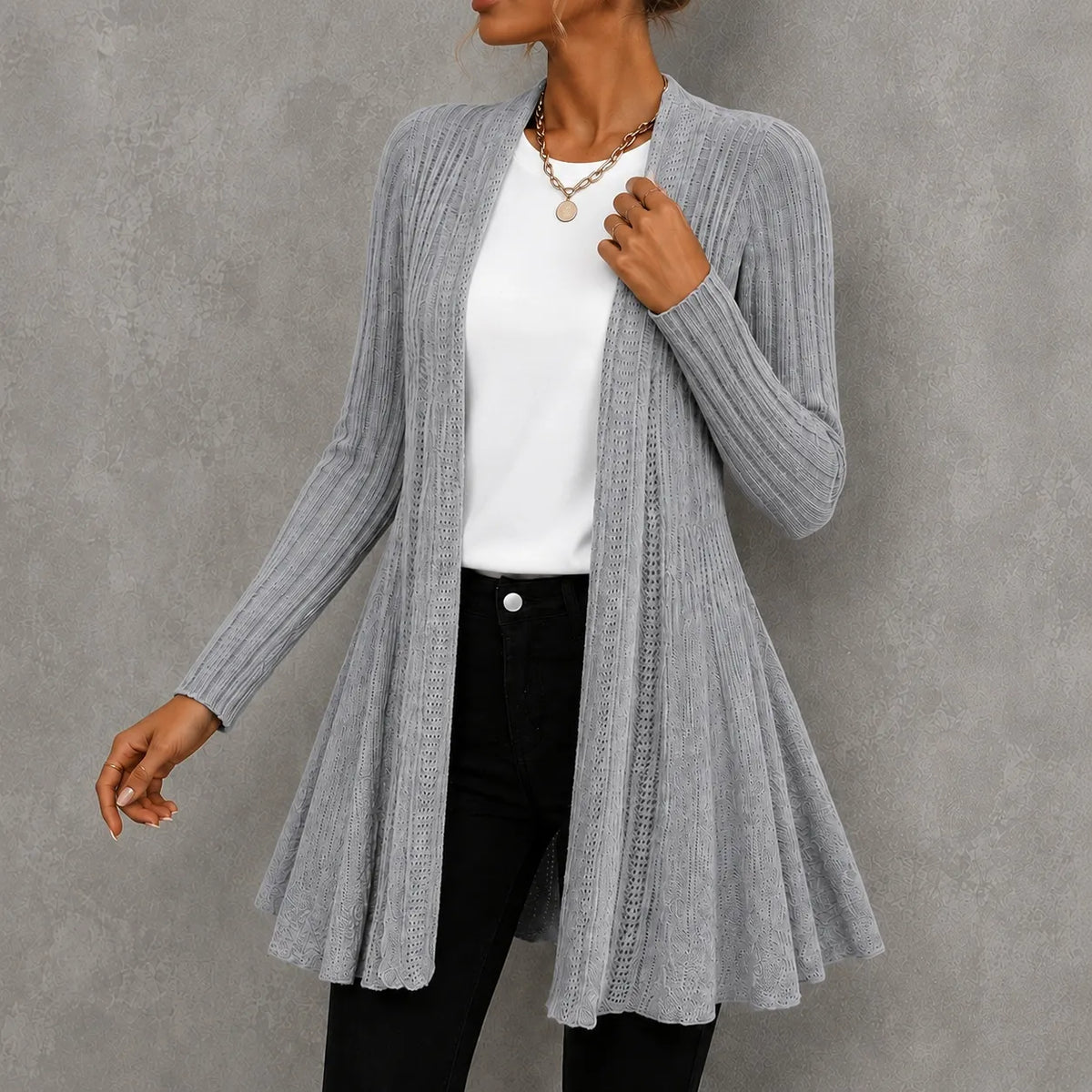 Elegant Knitted Long-sleeved Mid-length Cardigan