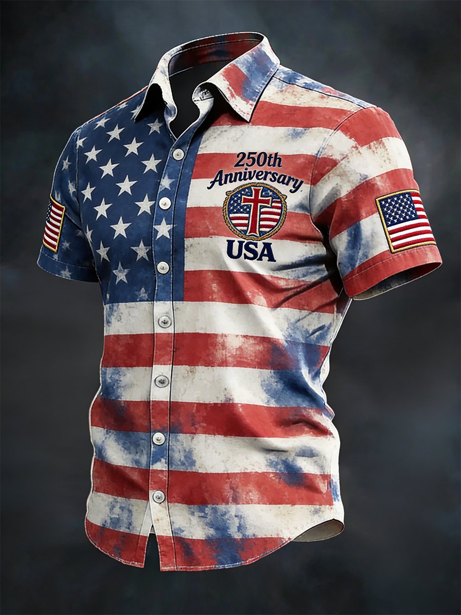 Men's Retro Faith American 250th Anniversary Short-Sleeved Shirt