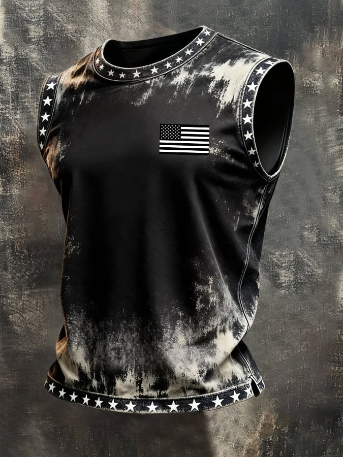 Men's Retro Independence Day Patriot Crew Neck Tank Top