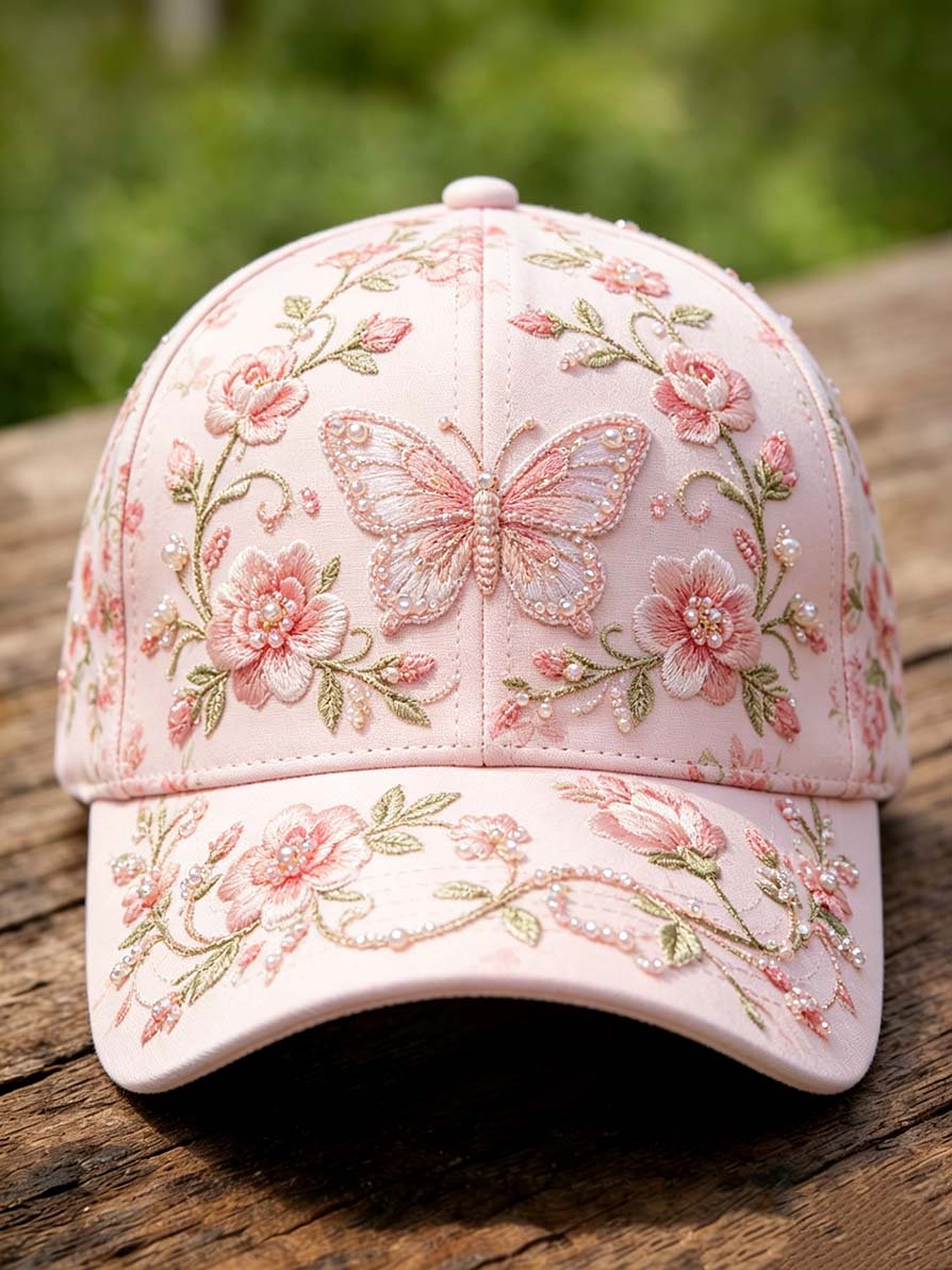 Pink Floral-Print Casual Hat