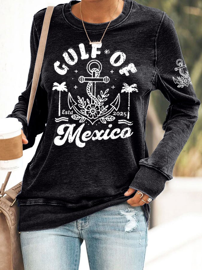 Women's Gulf Of Mexico Print Round Neck Sweatshirt