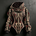Women's Halloweenhalloween Gothic Skeleton & Floral Poker Print Hoodie Two-piece Set