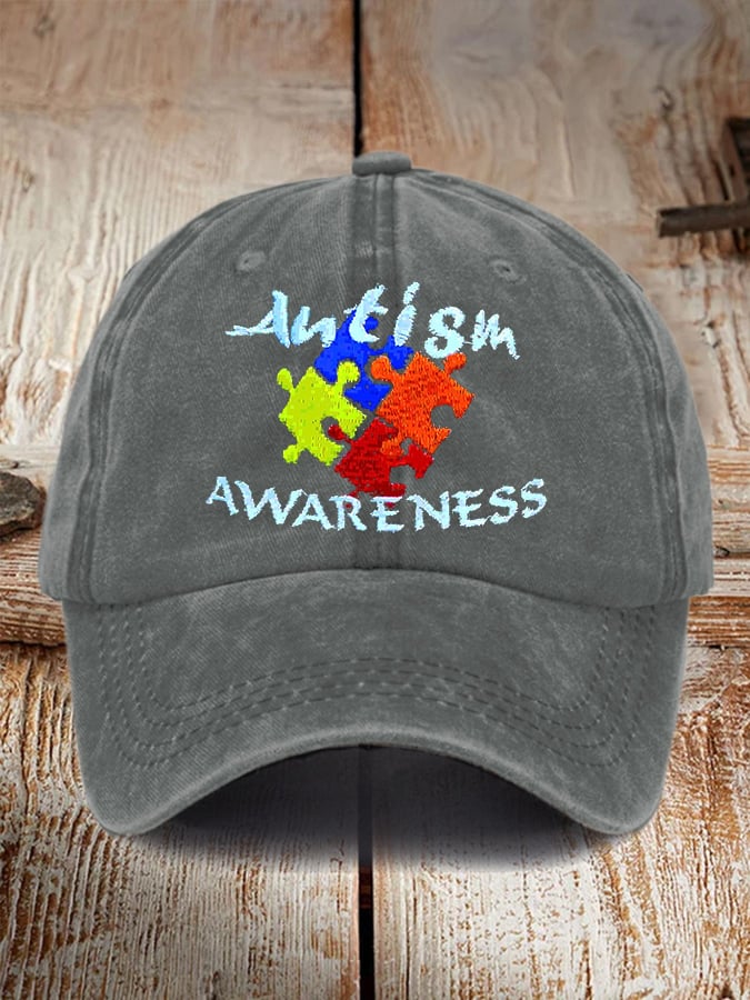 Retro Autism Awareness Puzzle Print Baseball Cap