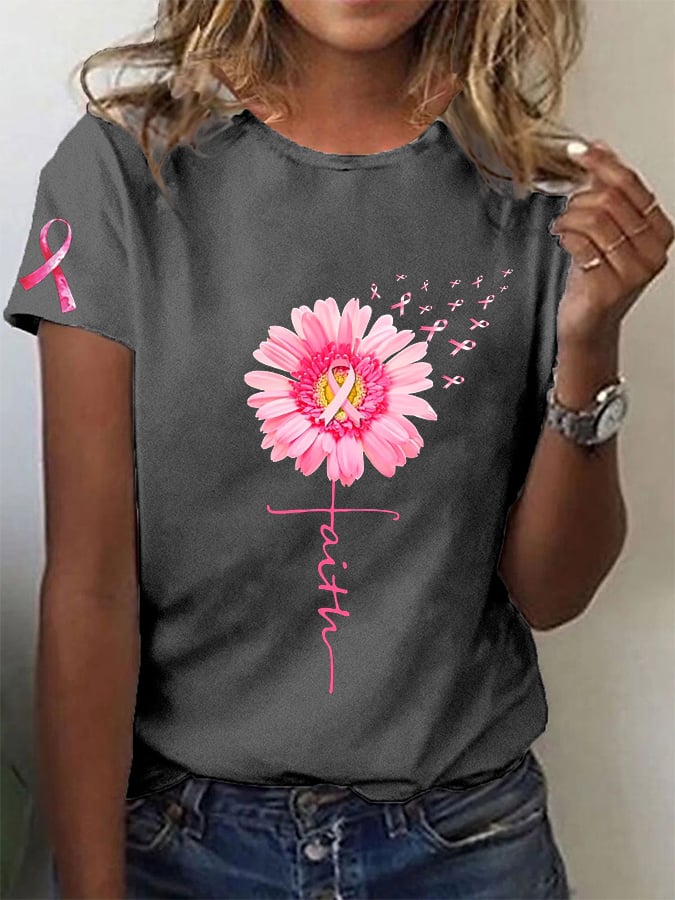 Women's Breast cancer Awareness Faith Pink Ribbon Printed T-shirt