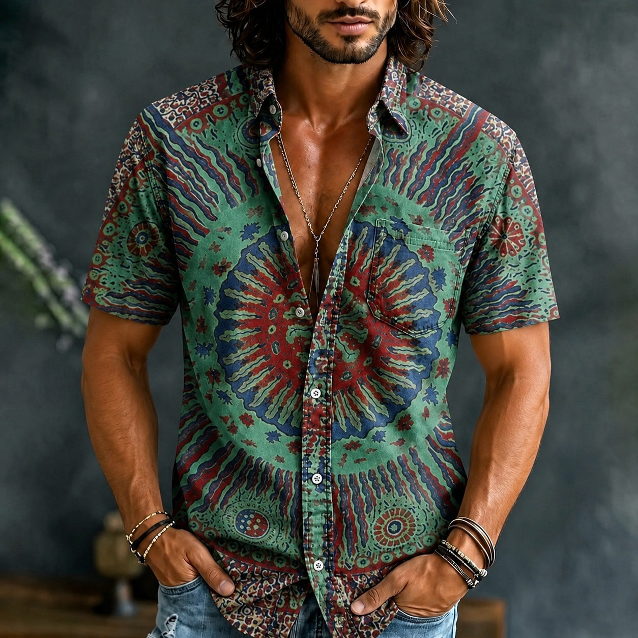 Men's Hippie Art Abstract Pattern All Over Print Short Sleeves Shirt