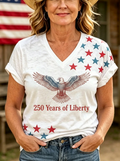 Women's Independence Day Western Eagle 250 Years of Liberty Printed V-Neck T-Shirt