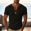 Men's Retro Cotton-Linen Short-Sleeve T-Shirt with Frayed Edges and Unique V-Neck
