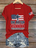 V-Neck Retro Rededicate 250 One Nation Under God Print T-shirt