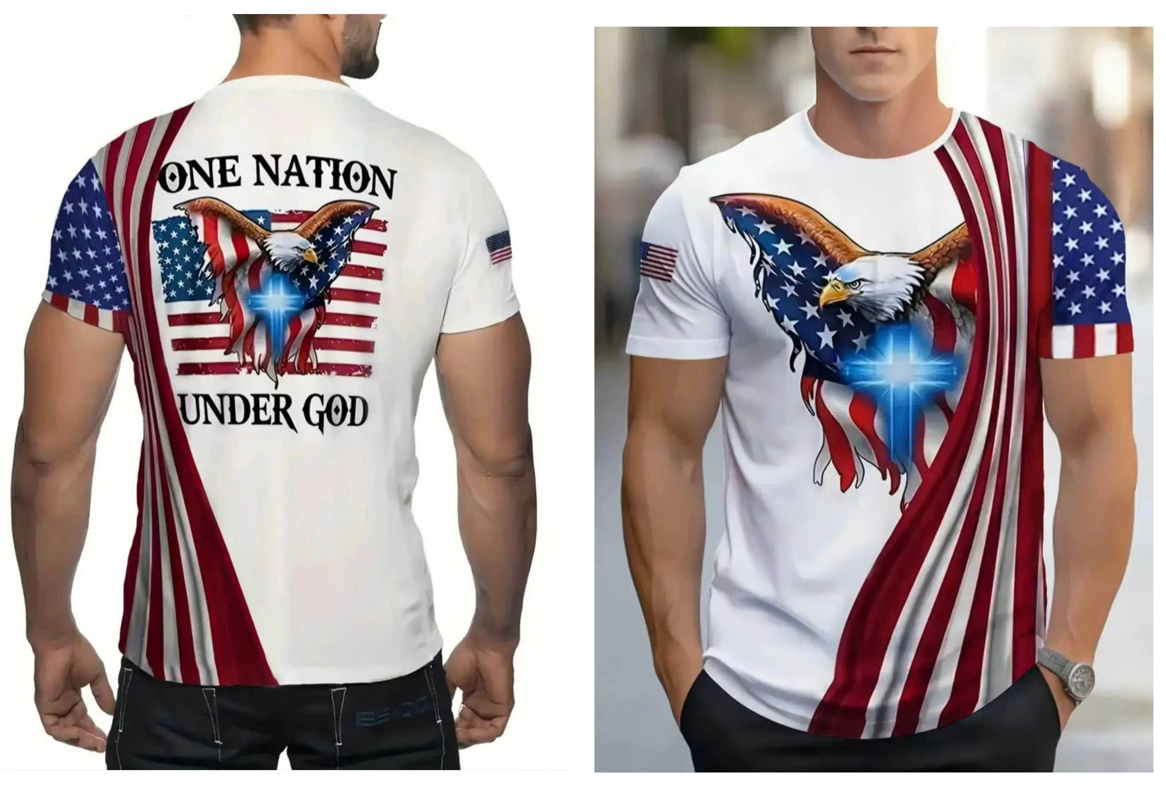 Men's Fashion USA Flag One Nation Under God T-Shirt