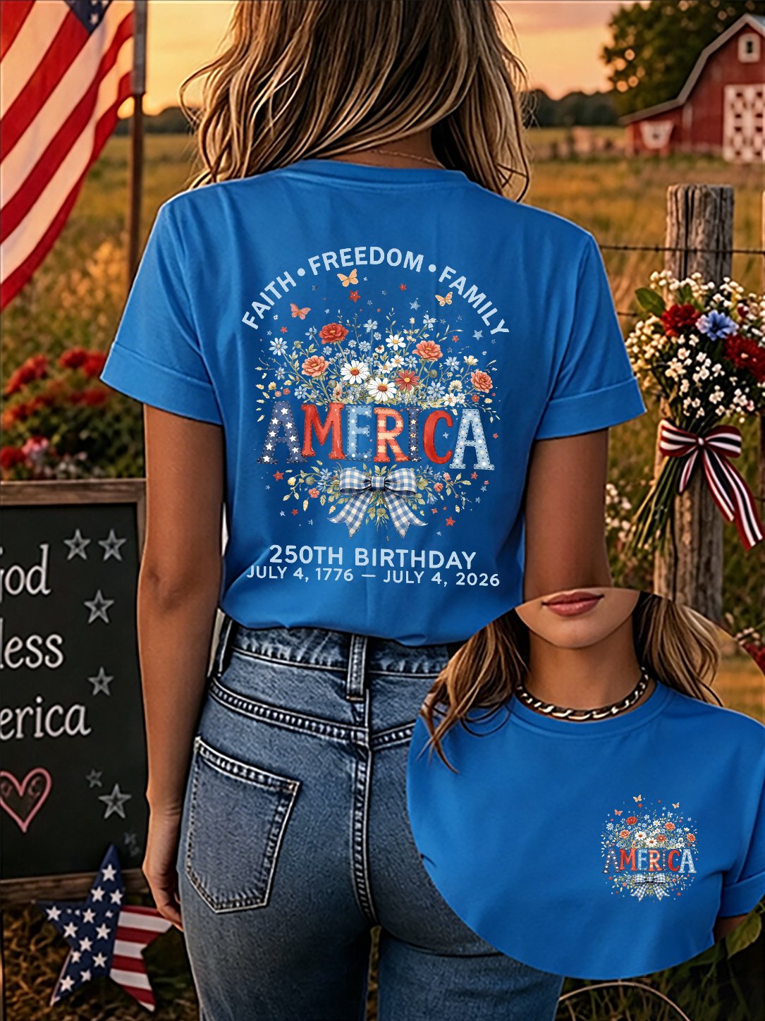 Since 1776, Faith, Liberty, And Family – Women'S 250th Anniversary Of American Faith Print Short-Sleeve T-Shirt