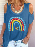 Women'S Autism Rainbow Awareness Print Off Shoulder Short Sleeve T-Shirt