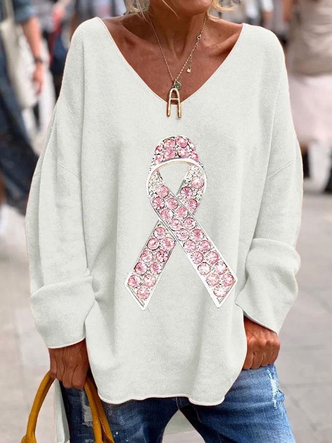 Womens Breast Cancer Awareness Jewelry Pink Ribbon Casual Top
