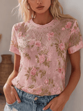 Women's Retro Breast Cancer Floral Print Top