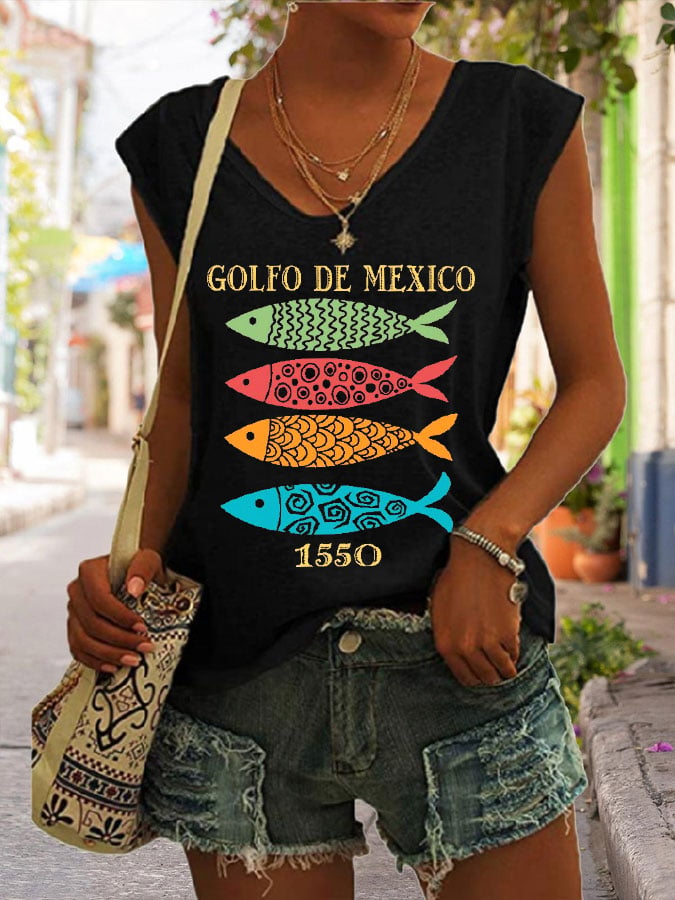 Women's Gulf Of Mexico Print Casual Vest