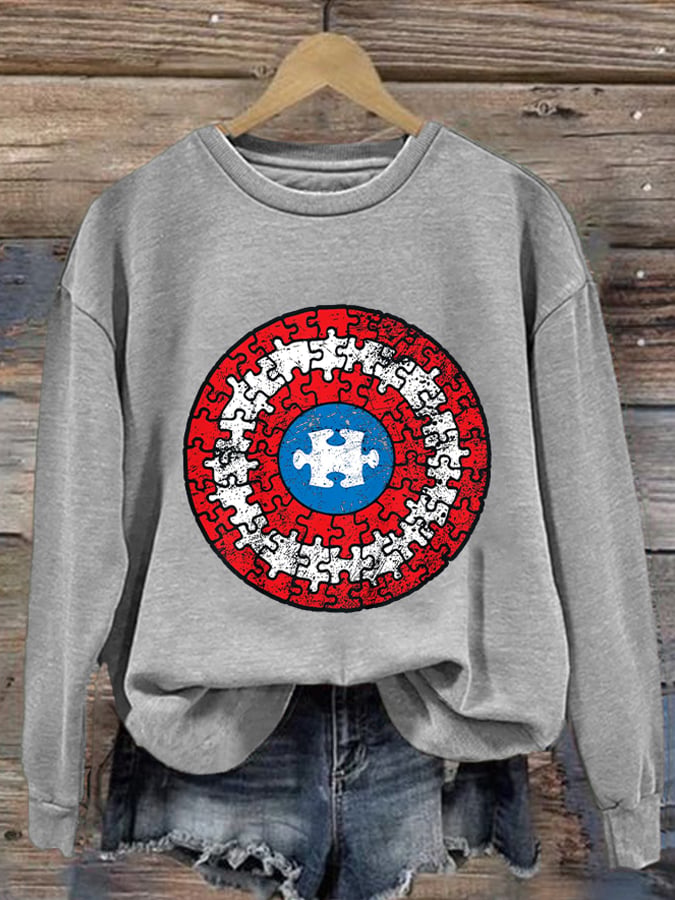 Women's Autism Awareness Print Long Sleeve Sweatshirt