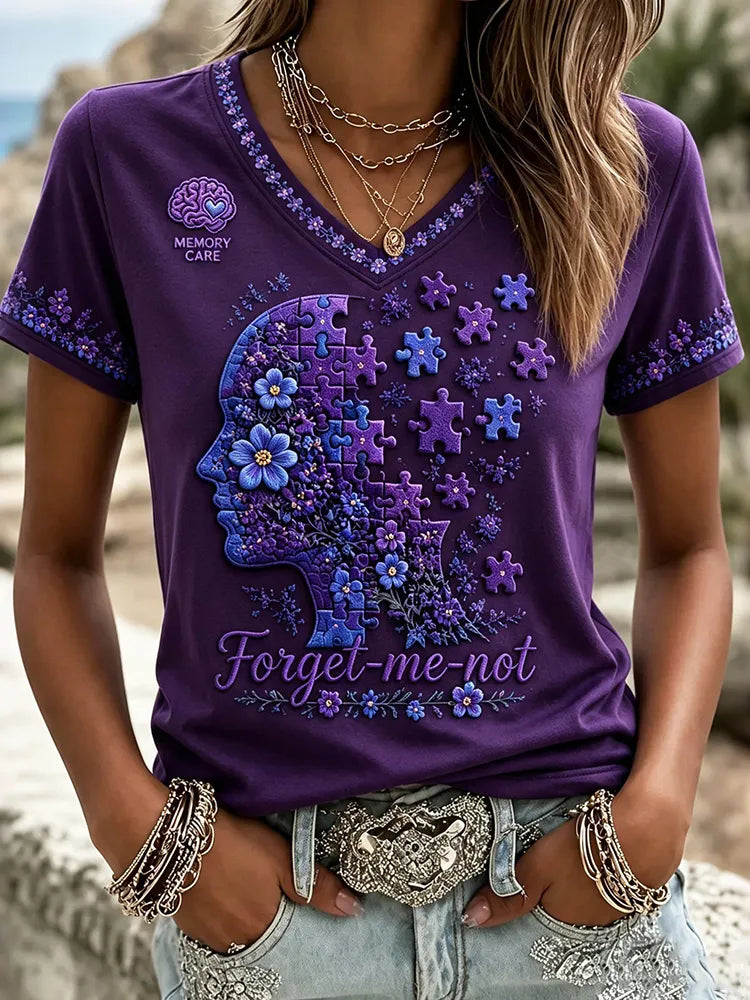Women's Forget-me-not V Neck Short Sleeve  T-shirt