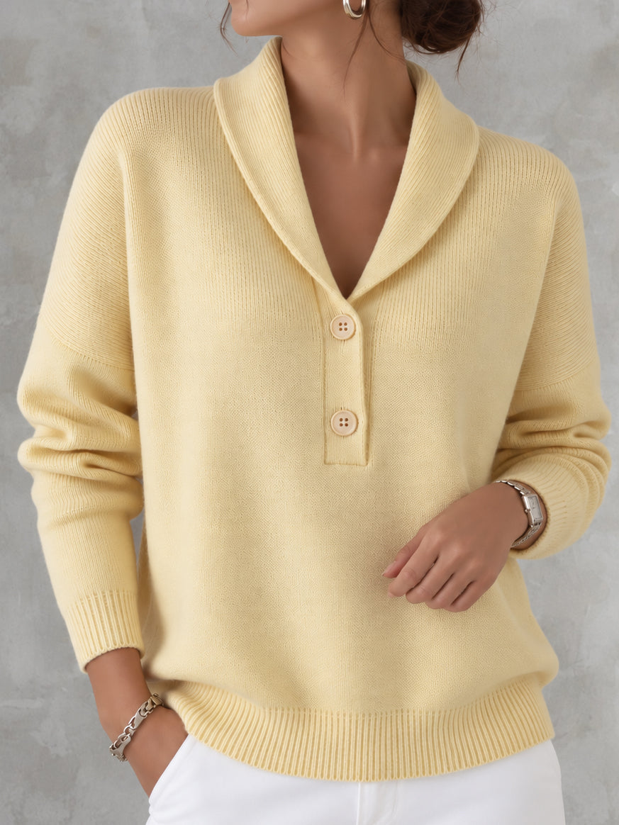 Elegant Solid Color Collar Button Knit Sweater