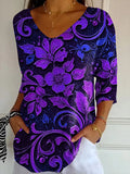 Women's Alzheimer's printed casual V-neck T-shirt