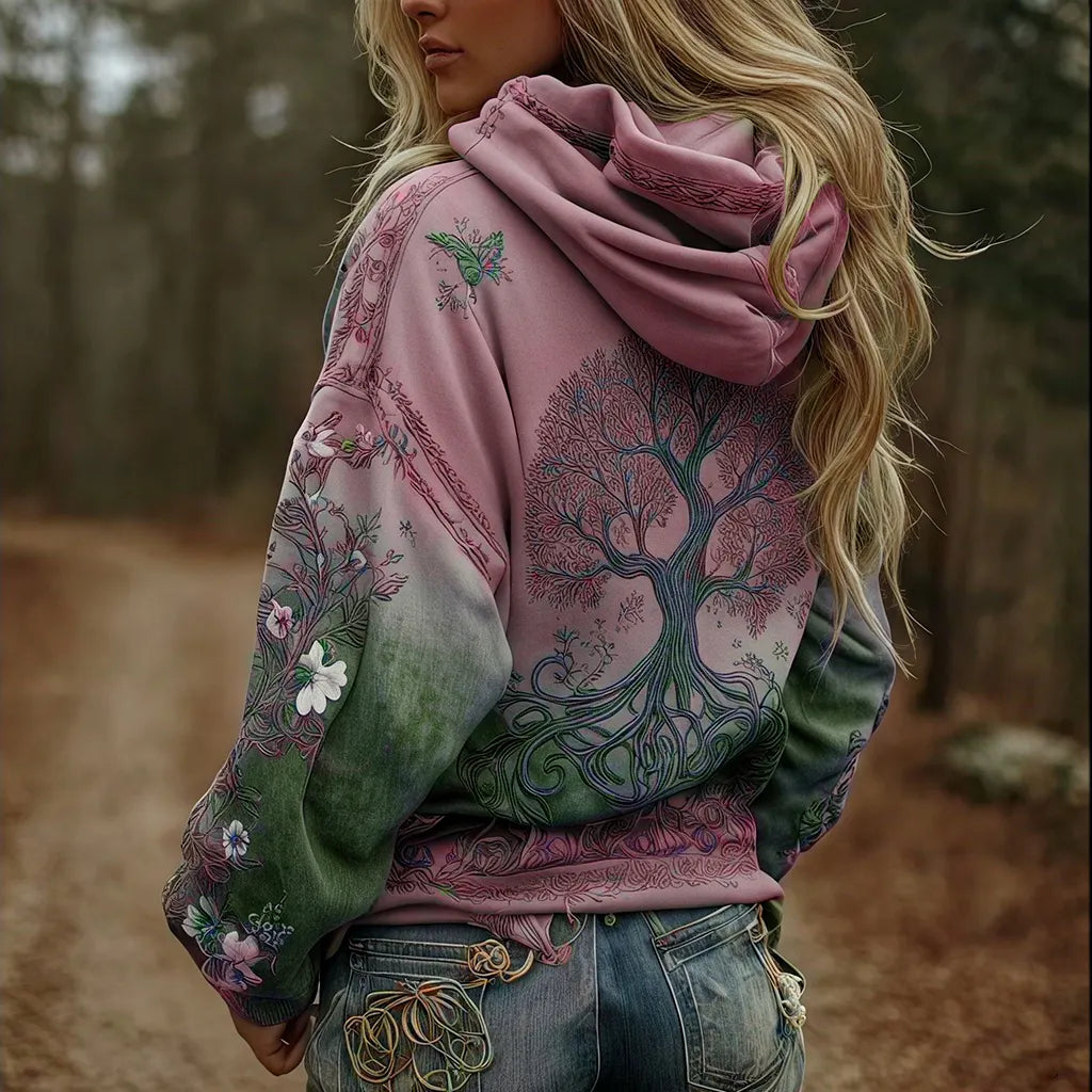 Women's Vintage Viking Tree Of Life Art Gradient Comfort Hoodie