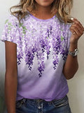 Women's Purple Floral Print Alzheimer's Awareness Support  Casual O-Neck Tee