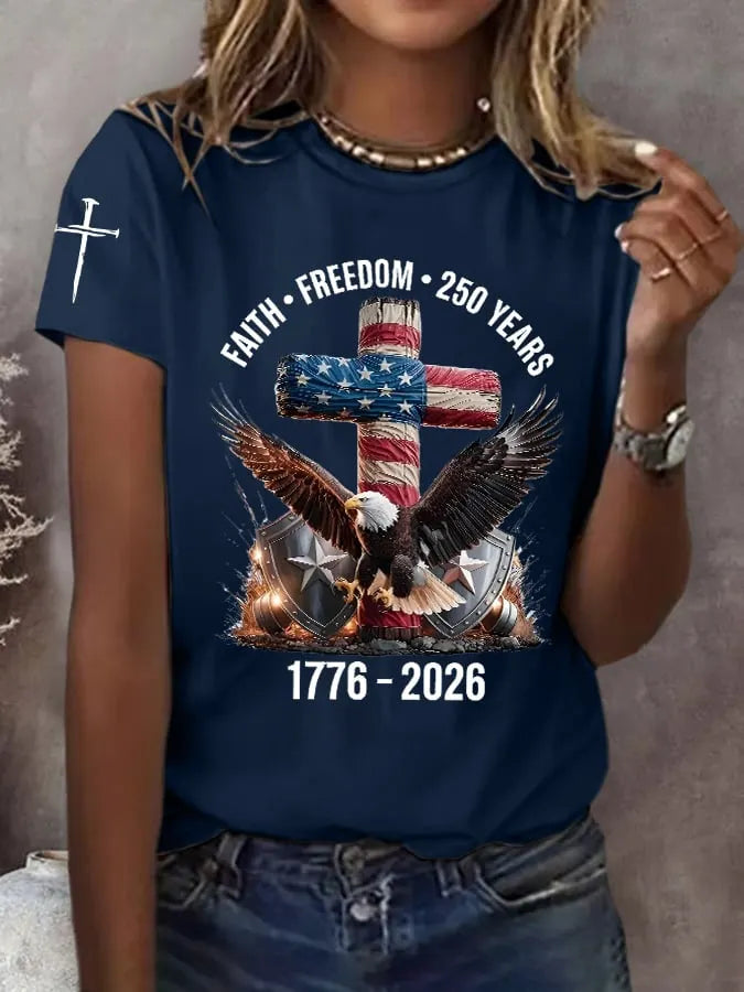 Women's 250th America Anniversary Casual Printed Crew Neck T-Shirt