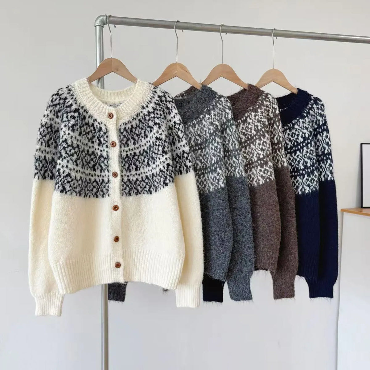 Women's Fair Isle Geometric Ethnic Pattern Knit Cardigan