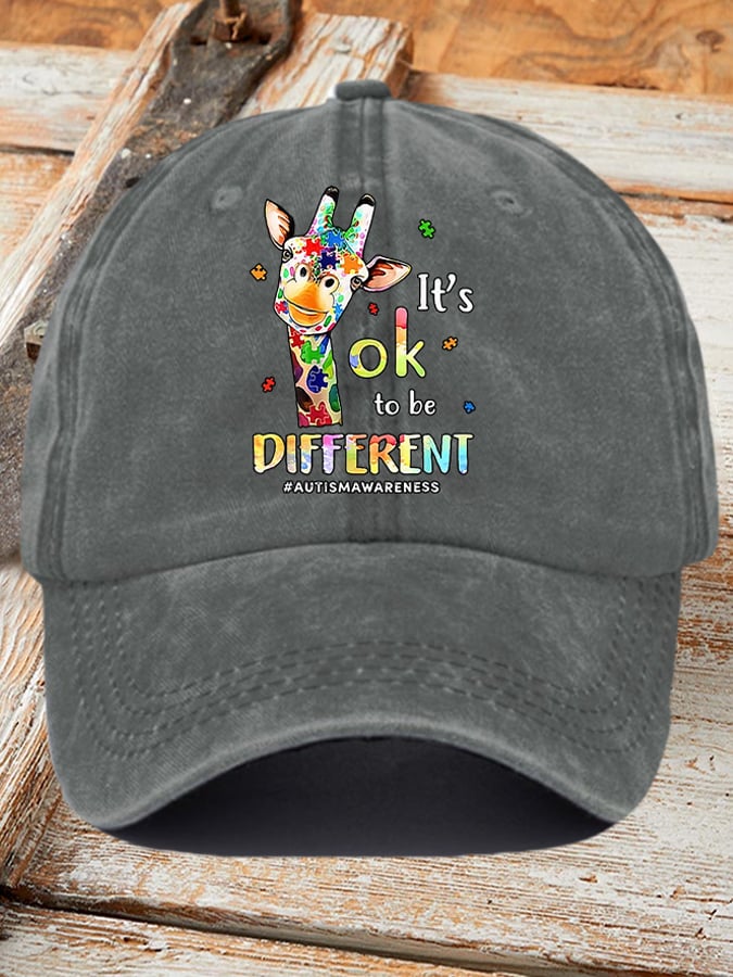 Retro Autism Awareness Giraffe It's Ok To Be Different Print Baseball Cap