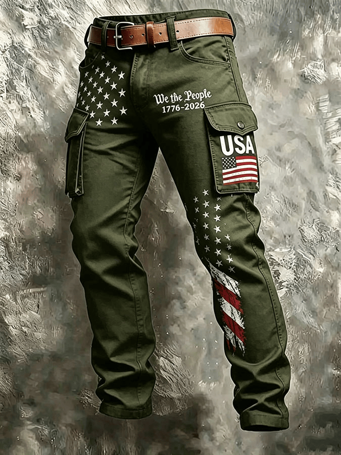 Men's Retro American Flag Print Shorts