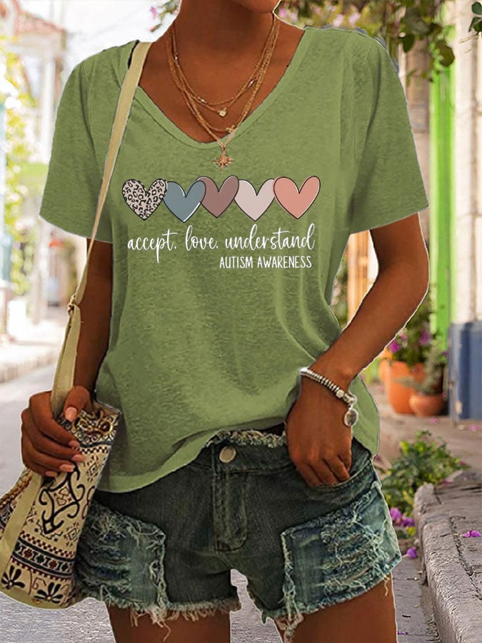 Women's Autism Awareness Understands Love Acceptance Printed Short-Sleeved T-Shirt