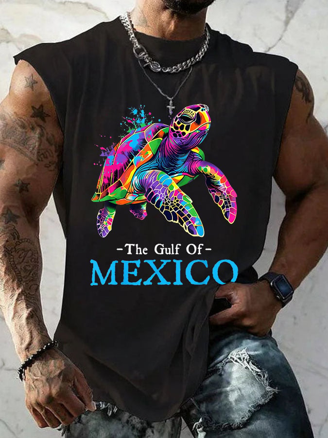 Men's Gulf Of Mexico Print Round Neck Tank Top