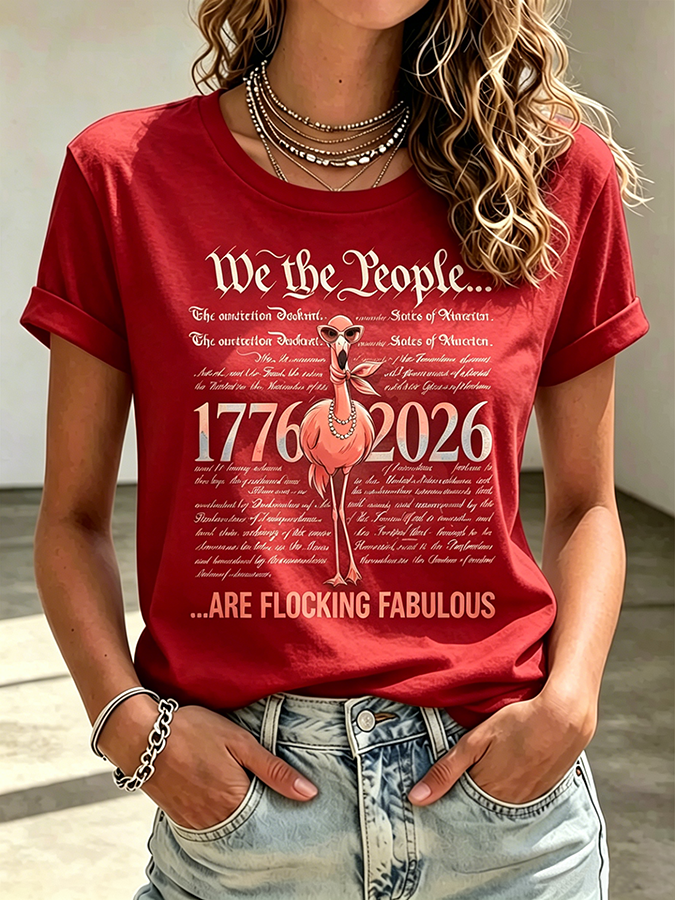 Commemorating The 250Th Anniversary Of The Flamingo Independence Day Declaration In The United States With A Round Neck Short Sleeved T-Shirt