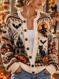 Women's Halloween Witch Moon Castle Pumpkin Cardigan