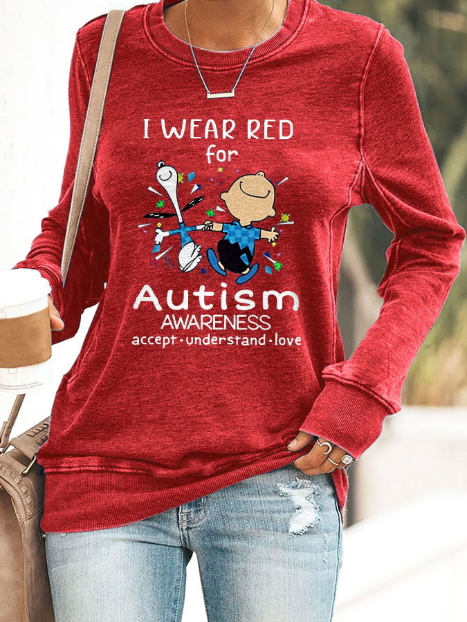 Autism Awareness I Wear Red For Autism Print Sweatshirt