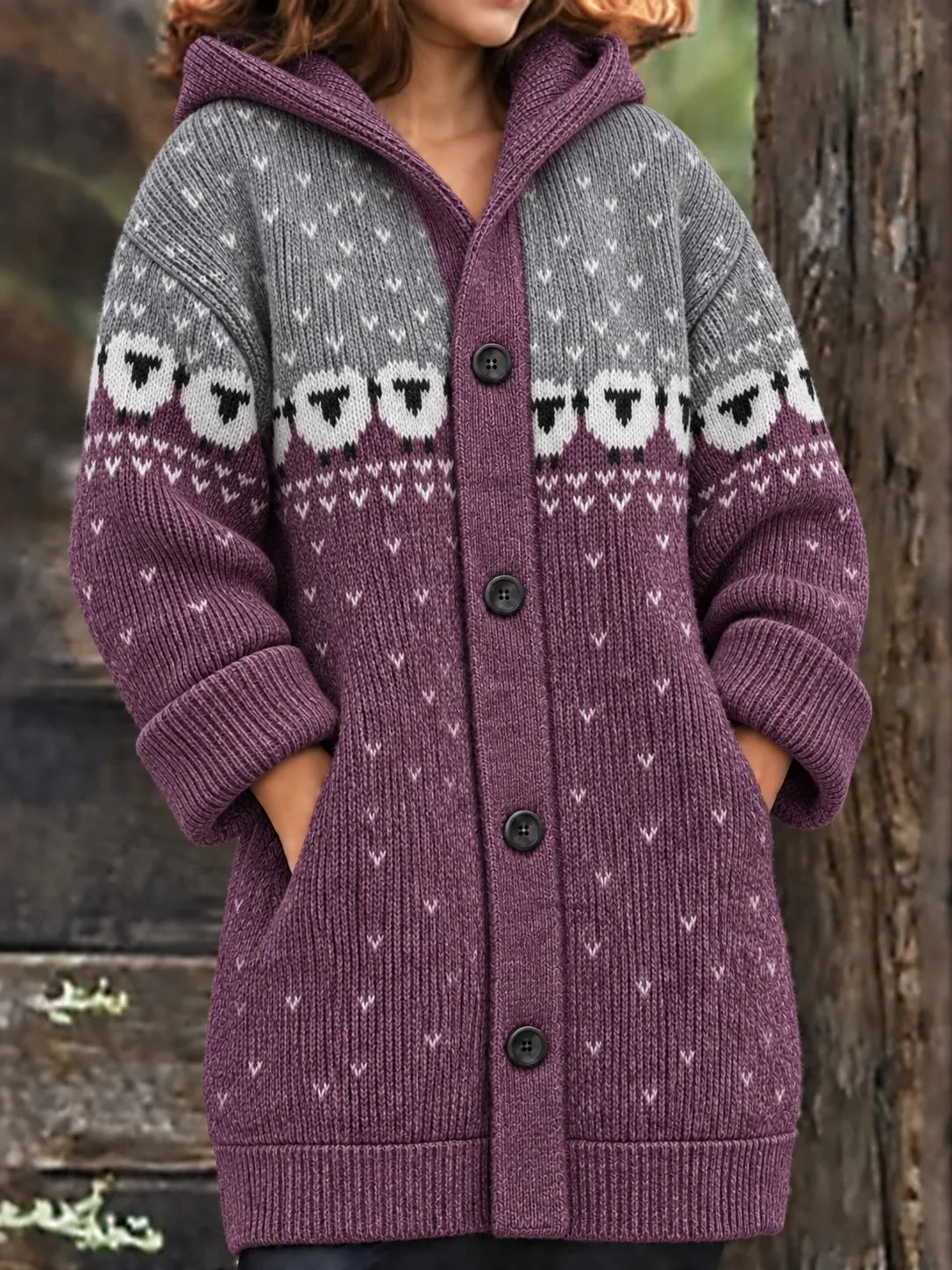 Women's Vintage Sheep Jacquard Knit Cardigan