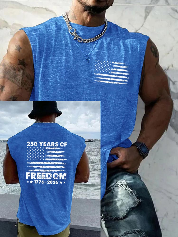 250 Years Of Freedom 1776-2026 Pattern Round Neck 100% Cotton Tank Top