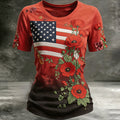 Women's Memorial Day Poppy Art Printed T-Shirt