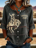 Women's Western Independence Day Cowboy Horse America 250 Printed T-shirt