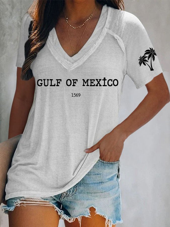 Women's Gulf Of Mexico Print V Neck T-Shirt