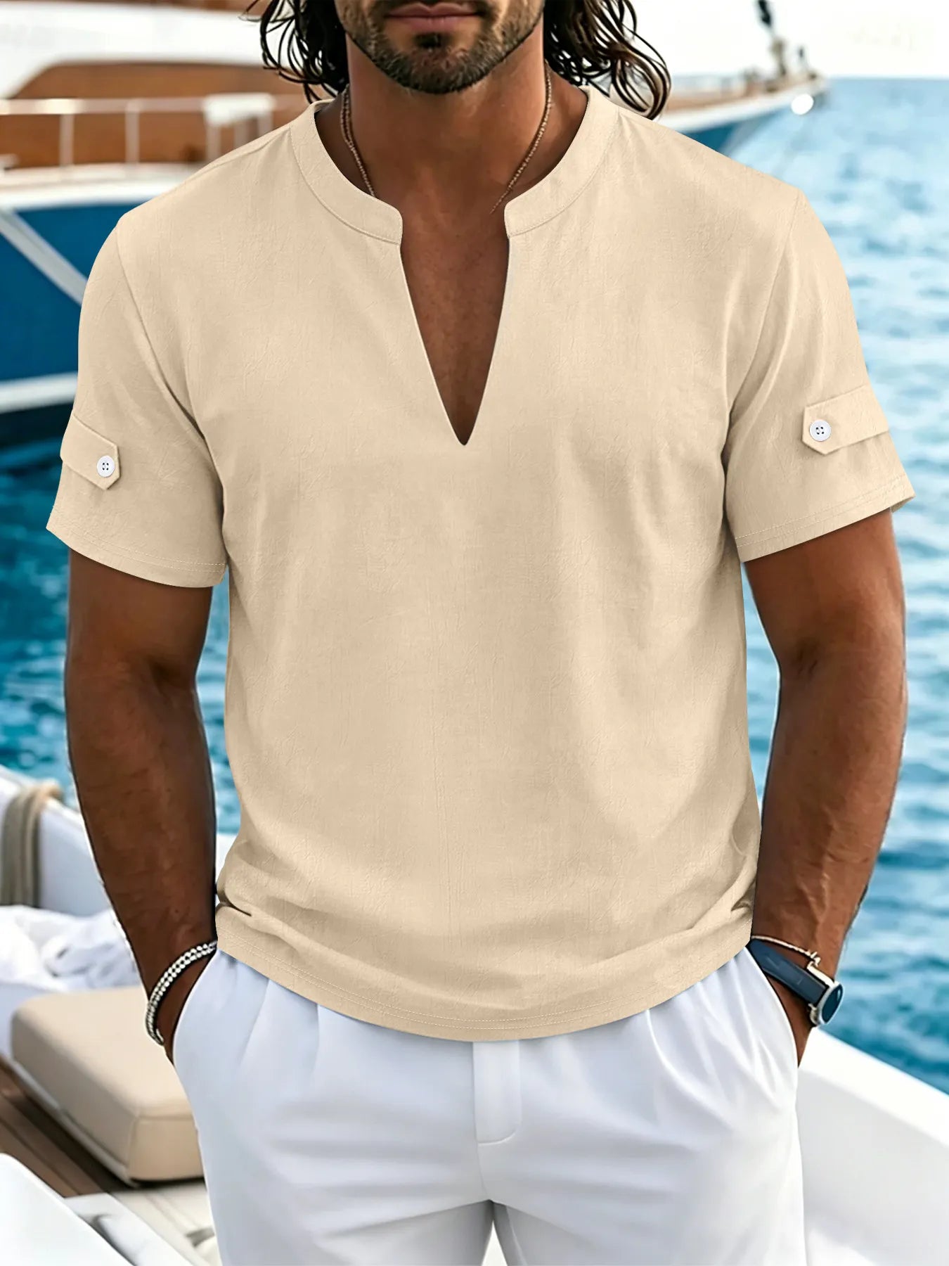 Men's Casual V-Neck Short-Sleeve Shirt