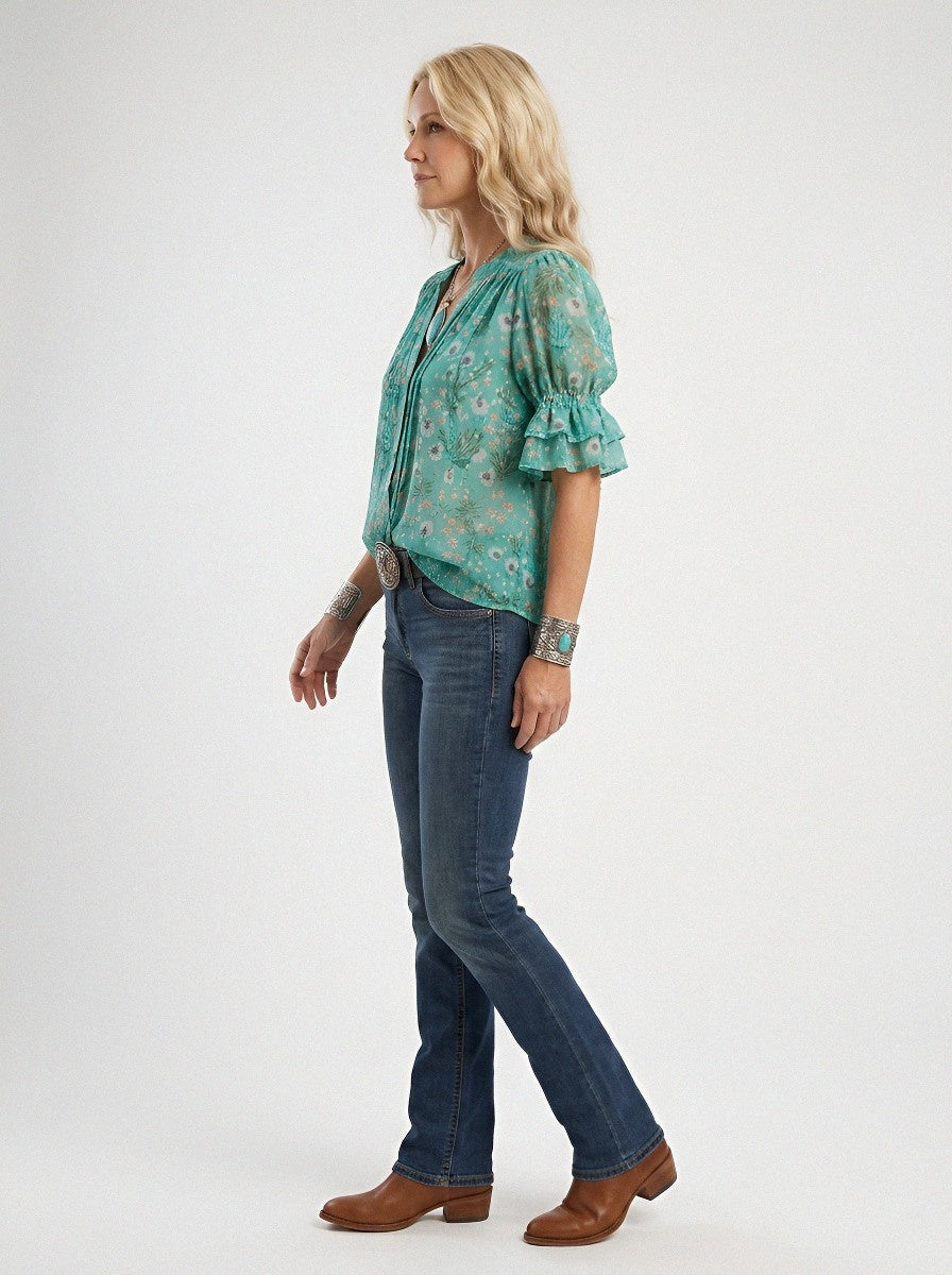 Women's Western Vintage Cactus Floral Printed Blouse